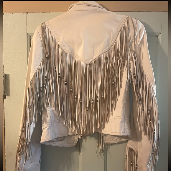 Women's vintage 70’s Fringe Leather Jacket with beads - Picture 3 of 5